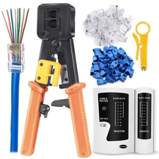 RJ45 Crimp Tool Ethernet Crimper Cat6 Cat5 Pass Through Connector Cable Test