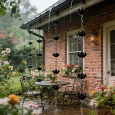 Black Lotus Rust Resistant Iron Rain Chain Di...