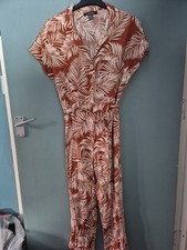 Primark Size 8 Brown Leaf Print Cropped Jumpsuit 525/183/v 