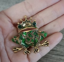 Vintage Frosch Brosche goldfarben mit grüner...