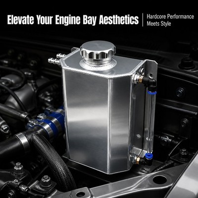 2L Polished Aluminum Coolant Radiator Overflow Reservoir Expansion Water Tank