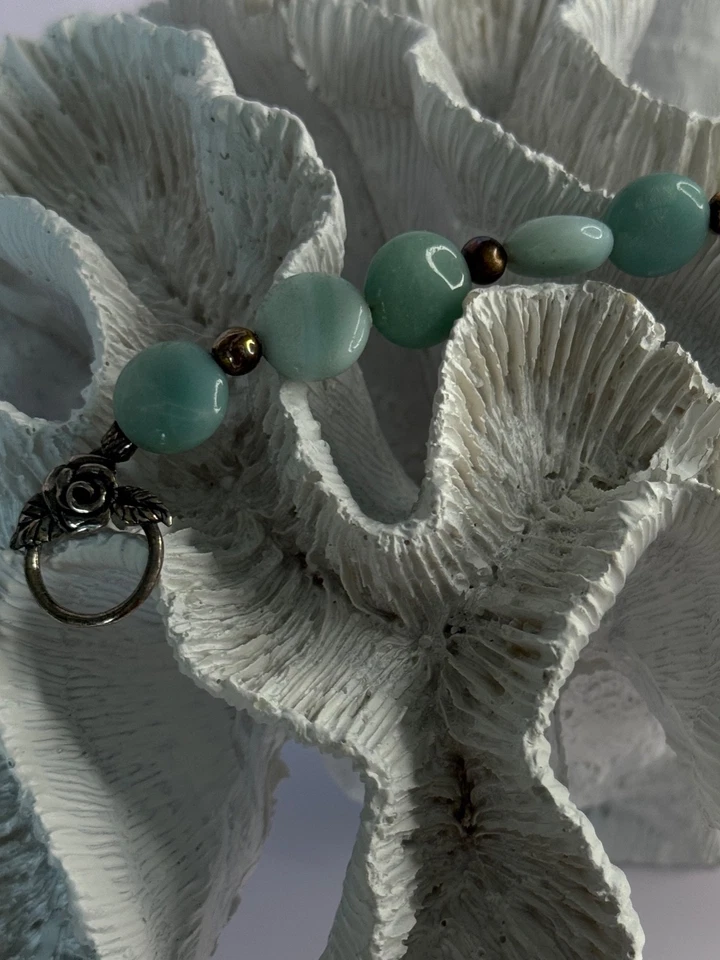 Beautiful 925 Sterling Silver Amazonite Stones Bracelet Length 7.5 - Image 4 of 4