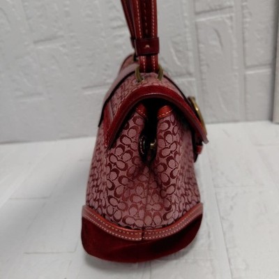 COACH 7078 Soho Mini Signature Shoulder Bag Red Canvas Leather