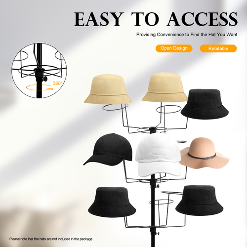 7 Tier Metal Rotating Hat Display Rack Free Standing Floor Caps Headwear Stand - Picture 10 of 48