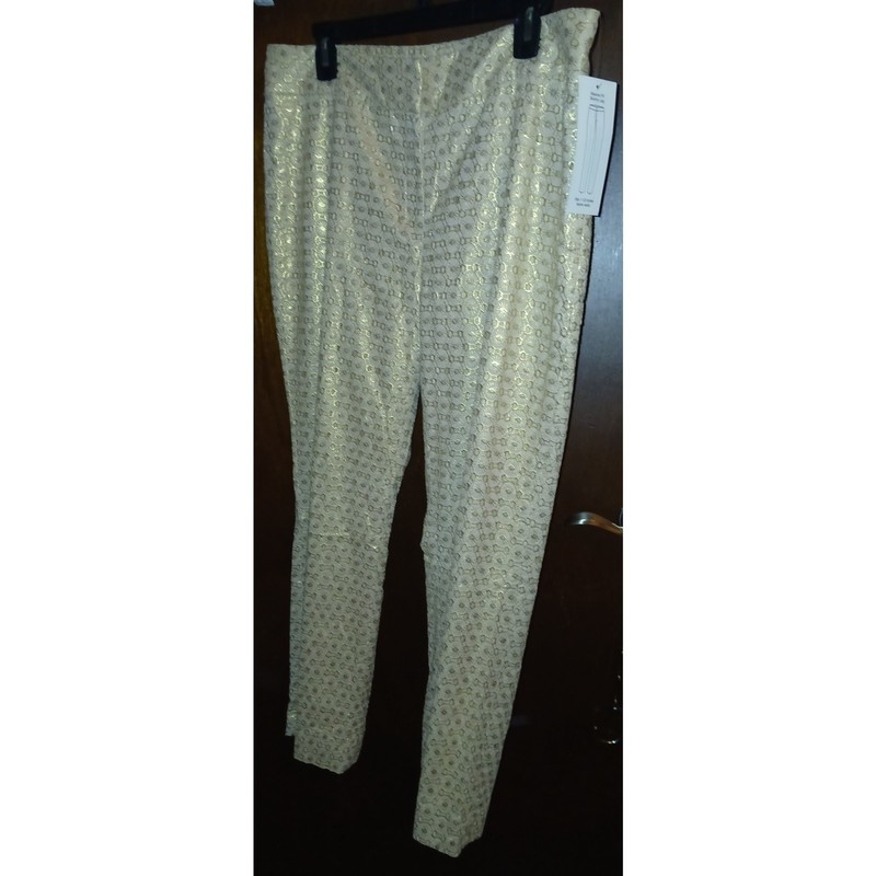 NEW Antonio Melani Gold Eyelet Stovepipe Pants Slacks Size 10 Party Holiday Med