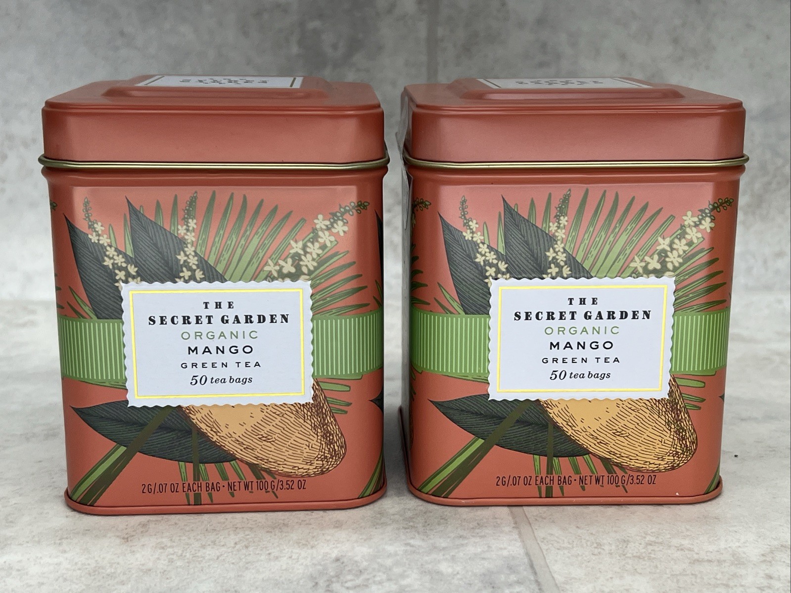2 Tins! SECRET GARDEN ORGANIC MANGO CEYLON GREEN TEA~ 50 BAG