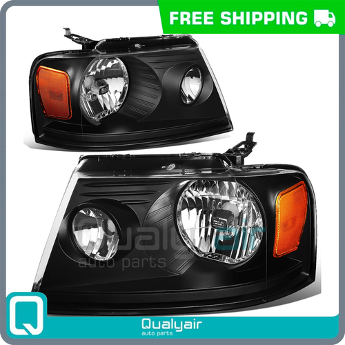 Fit 04-08 Ford F150 Lincoln Mark LT Black Housing Clear Side LED DRL Headlights