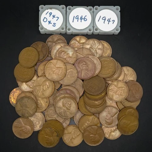 Mixed Lot 1946 & 1947 Wheat Pennies P D S Mint Marks XF Better Grades - 72 Coins