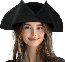 Pirate Hat for Women Distressed Colonial Style Tricorn Hat for Adult Hallowee...