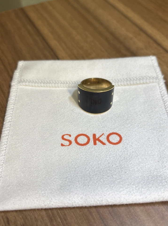 Anillo Soko Mujer Cuerno Sana Banda En Negro Talla 7 Placa Oro 24k Nuevo Hecho a Mano Foto 4 de 4