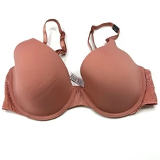 NEW Victorias Secret 34D Tshirt Lightly Lined Bra Solid Pink Floral Lace #3247
