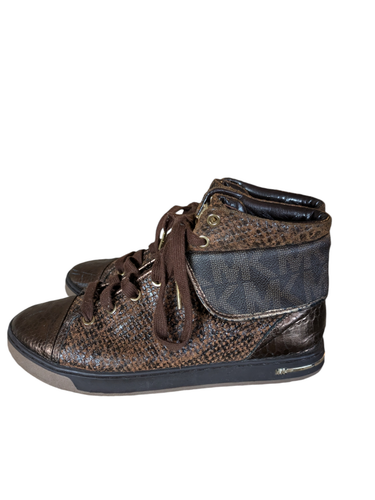 Michael Kors High Top Sneakers Boots Brown Gold Faux Snakeskin Women's Size 9 - Picture 5 of 12