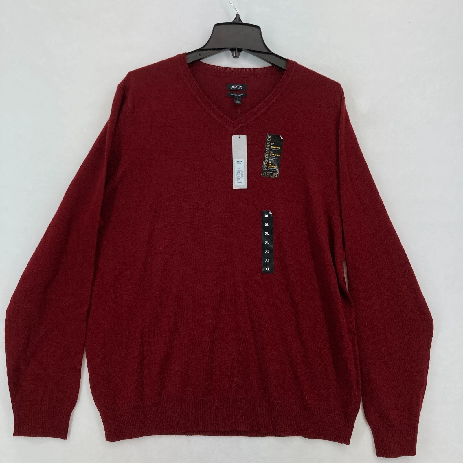 Apt. 9 Merino Wool Sweater Mens XL Red Long Sleeve V Neck Casual Travel Preppy