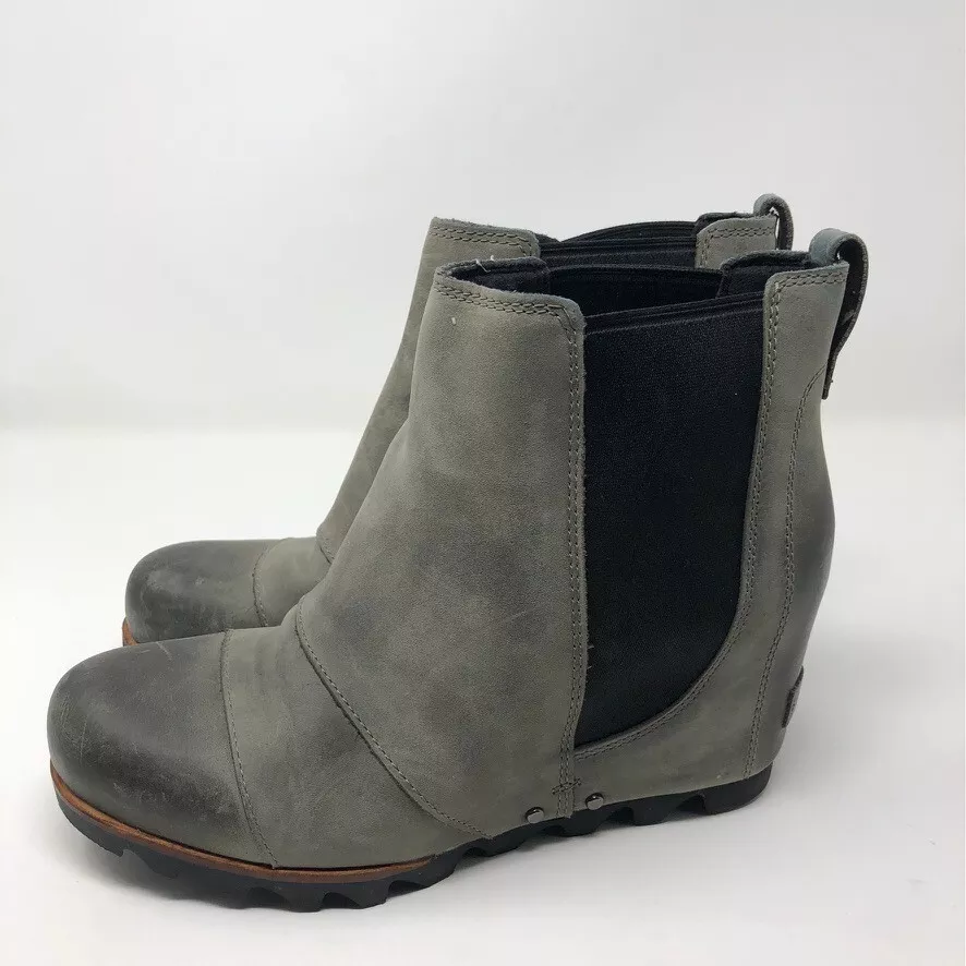 sorel wedge leather pull on round toe elastic boots