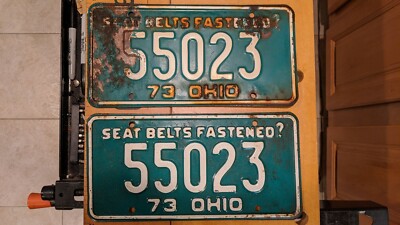 Ohio State License Plate 1973 green with white lettering 55023