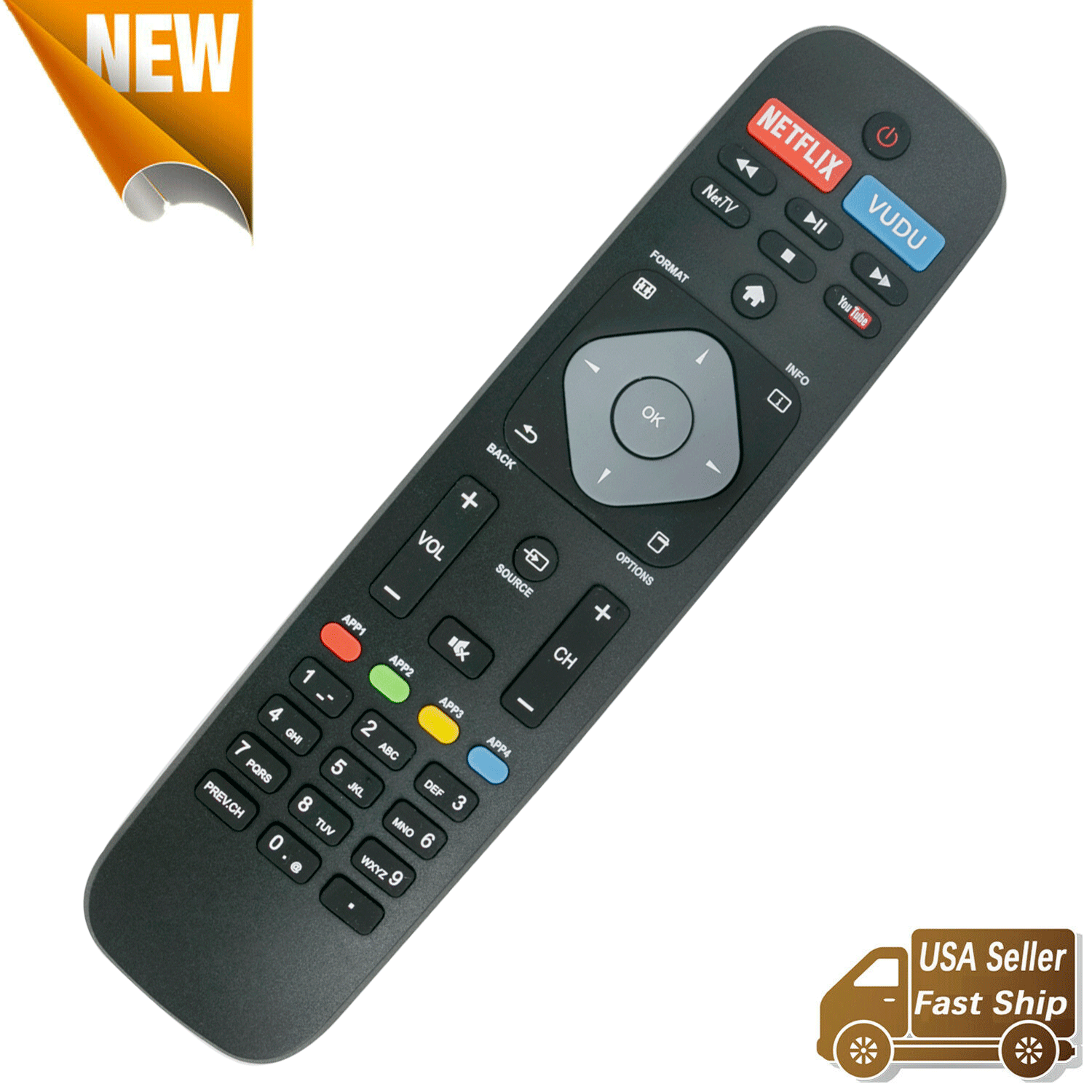 Remote Control for Philips Smart TV Netflix Vudu 55PFL4706 55PFL5706 52PFL7704D