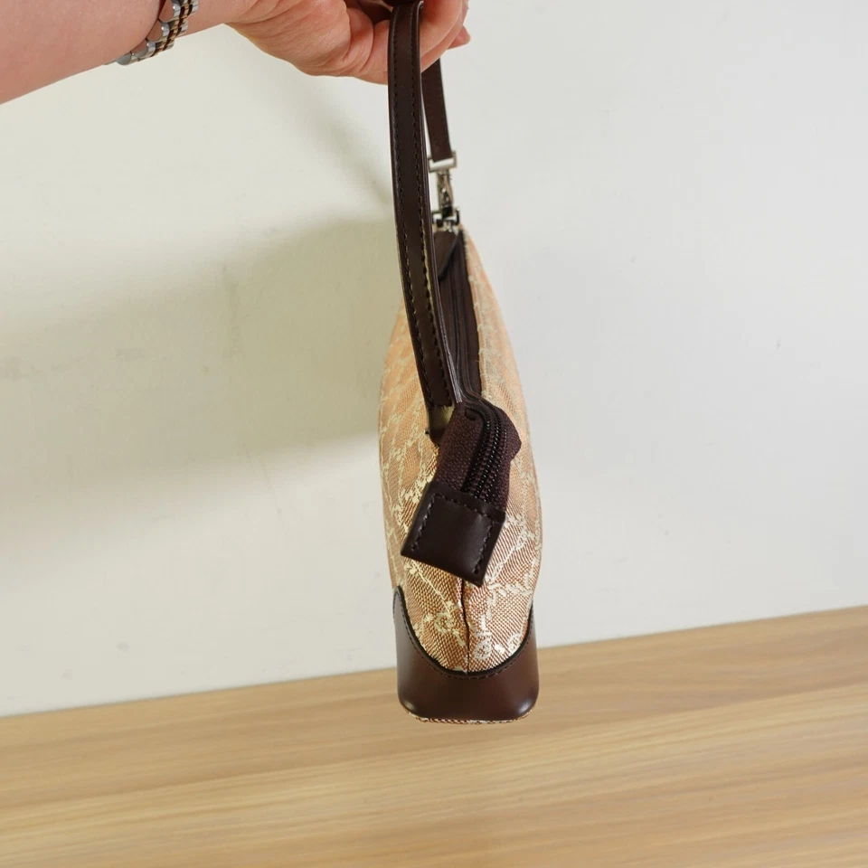 Brown Hobo Bag Baguette Purse Canvas Monogram Handbag ITALY Roberta Di Camerino - Image 4 of 4