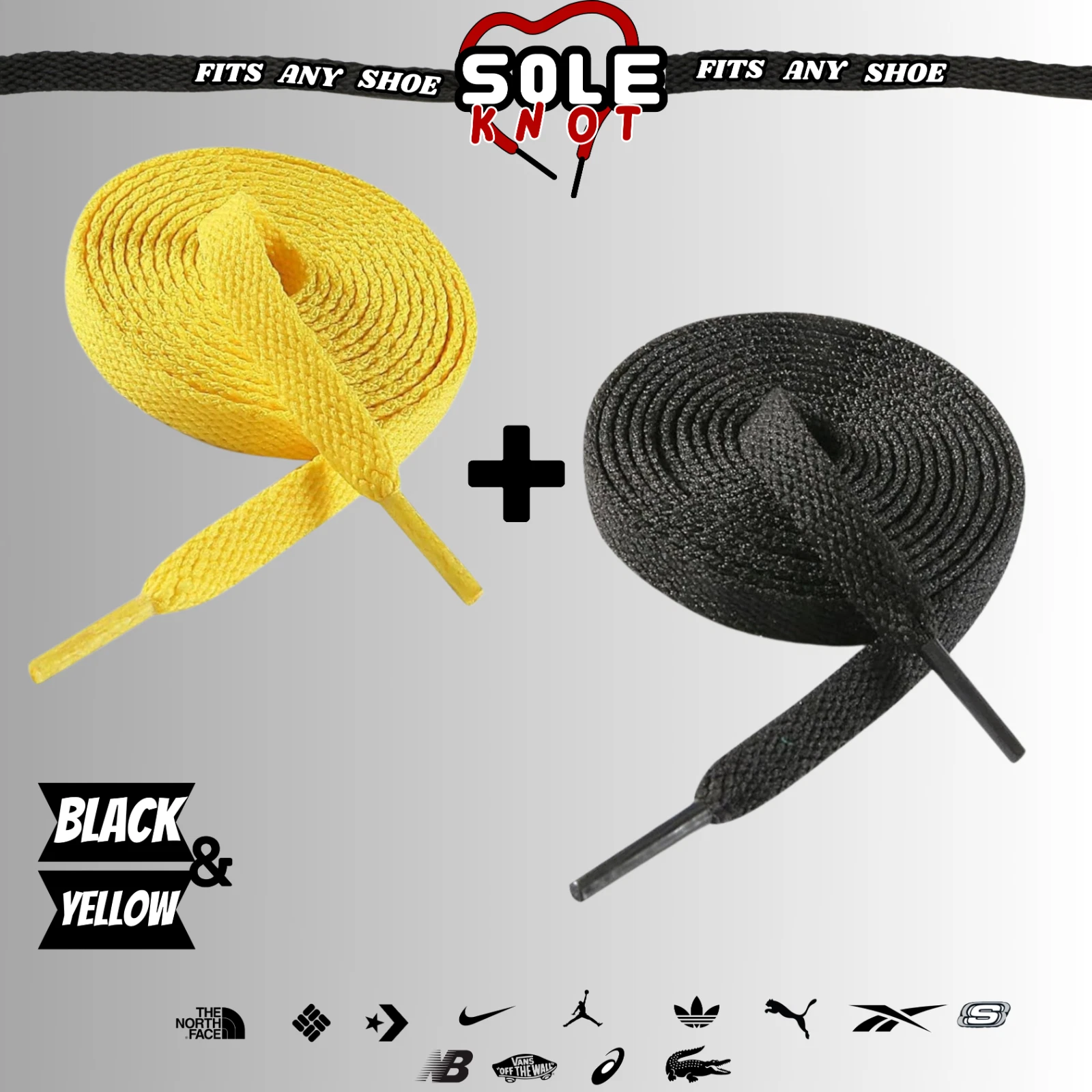 Lacets de chaussures   AF1 Supreme 2 paires de lacets de chaussures 150 cm   noir et jaune