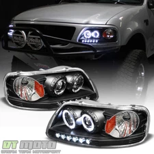 Blk 1997-2003 Ford F150 97-02 Expedition LED Halo Projector Headlights Headlamps