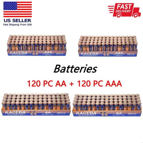 120 piles AA et 120 AAA extra résistantes 1,5 V. Vente en gros lot neuf frais - Photo 1 sur 3