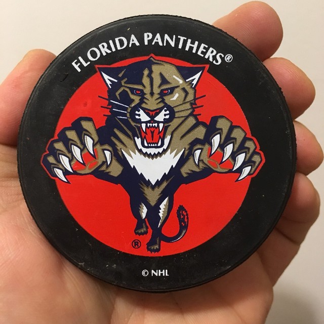 Vintage Florida Panthers TwoSided Ice Hockey Puck World Logo Puck NHL