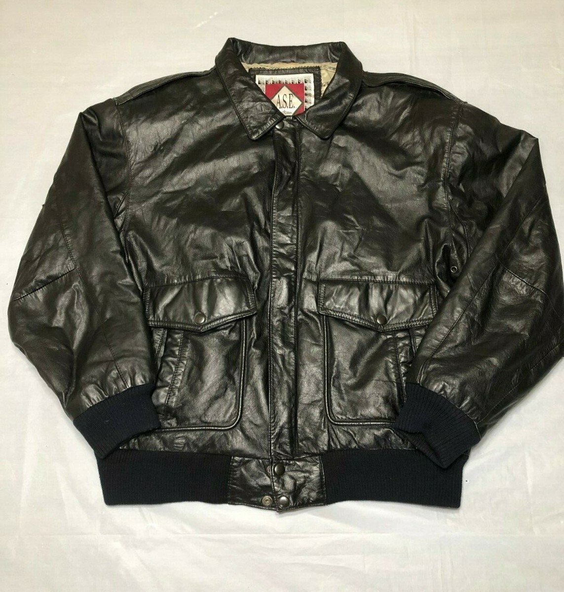 Vintage Leather Jacket A.S.E. Leather Collection 100% genuine leather jacket blk Vintage Leather Jacket A.S.E. Leather Collection 100% genuine leather jacket blk