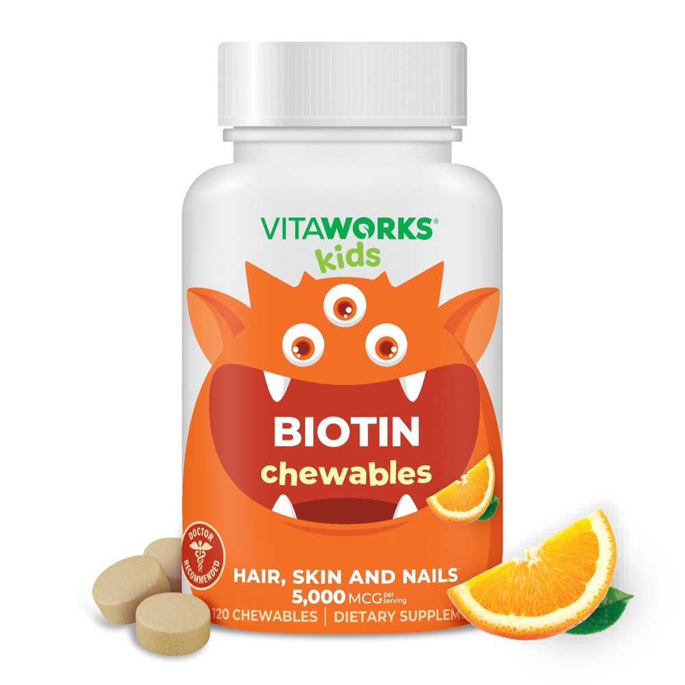 Biotin 5000mcg Chewable Tablets for Hair Skin and Nails Vitamins for Children