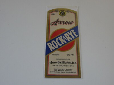 Arrow Rock & rye arrow distilleries  label 2 1/8 x 4 7/8
