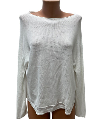 TRANSIT PAR SUCH Gr. 2 L / XL 15% SEIDE Damen Pullover Weiß Stricktop Langarm