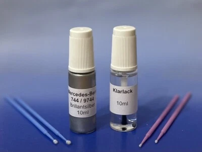 Juego de lápices de pintura Mercedes-Benz 744 / 9744 plata brillante, 2 x 10 ml + 4 hisopos de pintura