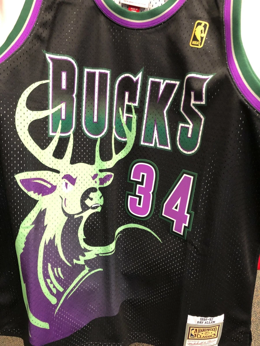 Women's Mitchell & Ness Ray Allen Green Milwaukee Bucks 1996-97 Hardwood Classics Swingman Jersey