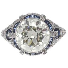Art Deco Revival 3.38 Carat Old European Cut CZ  Blue Sapphire Engagement Ring