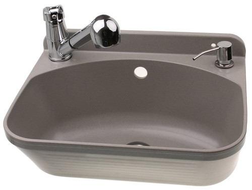 Set Ausgussbecken 60cm Waschbecken Spülbecken Inkl. Ausziehbare Einhandmischer