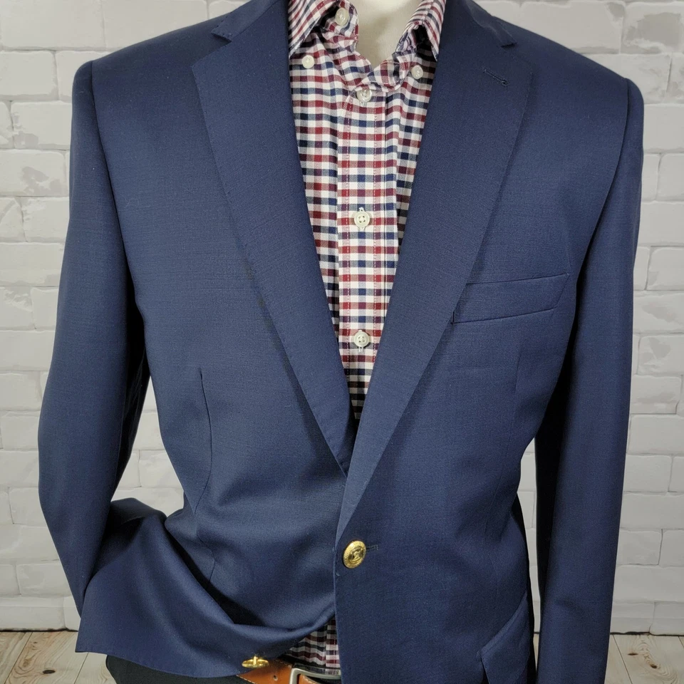 Abrigo Blazer Deportivo Para Hombre Guy Laroche Paris Dos Botones Azul Marino Mezcla Lana Talla 42L Foto 2 de 4