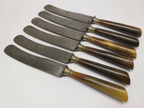 Antique SET OF 6 KNIFE KNIVES with BONE HANDLES/ GUILLERMO HOPPE SOLINGEN Blade - 第 1/9 張圖片