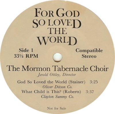 Mormon Tabernacle Choir - For God So Loved The World (7'', Promo)