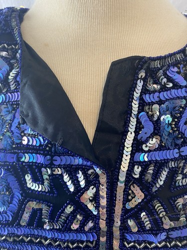 Papell Boutique Y2K Beaded Sequin Cocktail Jacket Blue/Black Multi Size 14 W - 第 5/10 張圖片