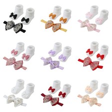 Fashionable Baby Girl Headband Socks Set Cotton Socks Sweet Bow Hair Accessories