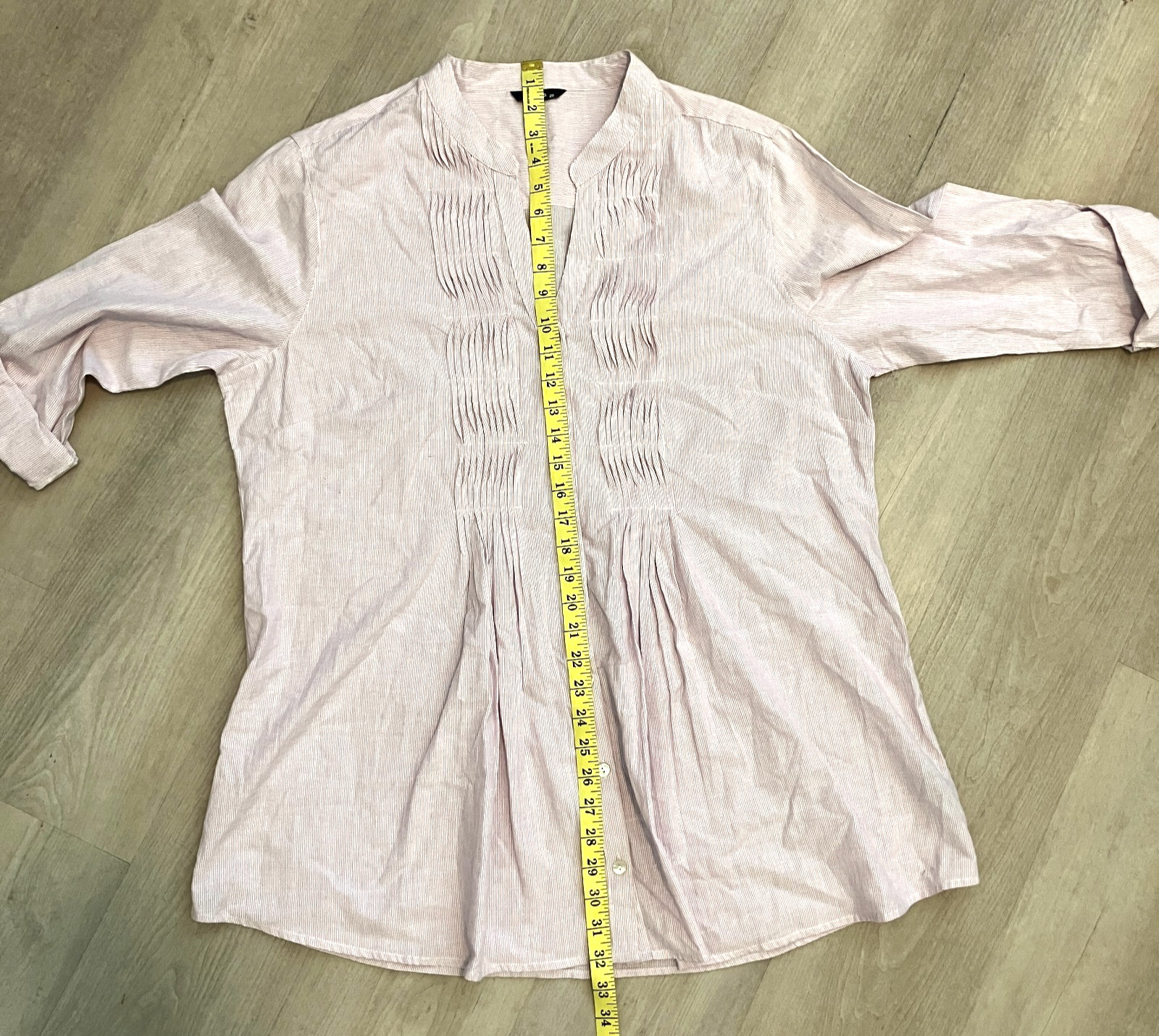 M&Co Pink White Stripe 3/4 Sleeved Cotton Pleated Womens Blouse  Size 20 image 4