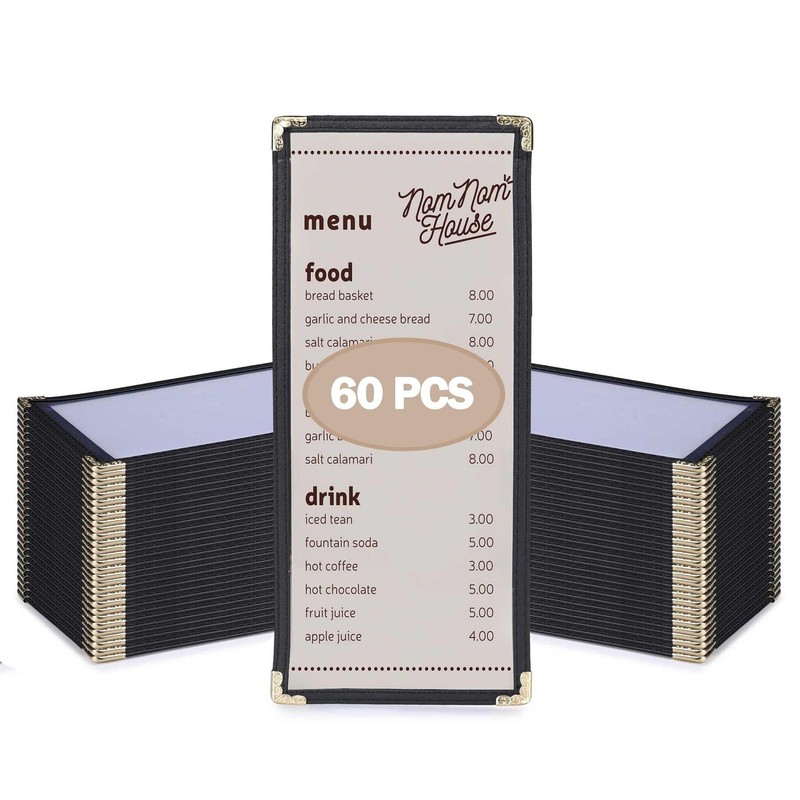 WeChef 60 Pcs Restaurant Menu Covers 4.25 x 11" Single Page 2 View for Wine List