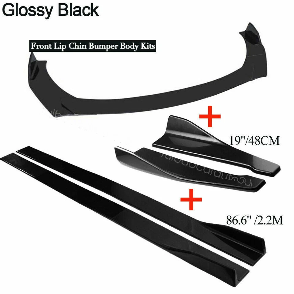 For Toyota Highlander Black Car Front Bumper Lip + Side Skirt Extension Body Kit Foto 2 de 4