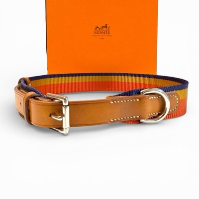 Hermes Rocabar Dog Collar Large Dog Size L Wool Nylon Leather W/Box F H U8