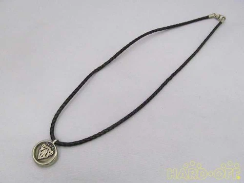 GUCCI Gucci SV925 Argento Nero Pelle Girocollo Crest Collana Charm Ottimo