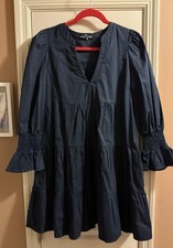 Pomander Place Kenzo Dress Medium Navy Blue Tiered Long Sleeve