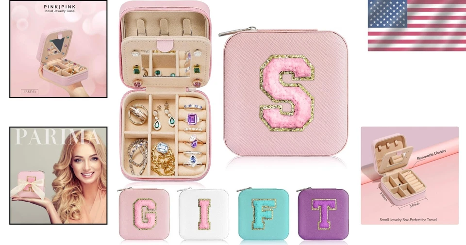 Estuche de Joyería de Viaje Organizador de Joyas con Espejo Rosa Pequeña Caja de Cuero Foto 2 de 4