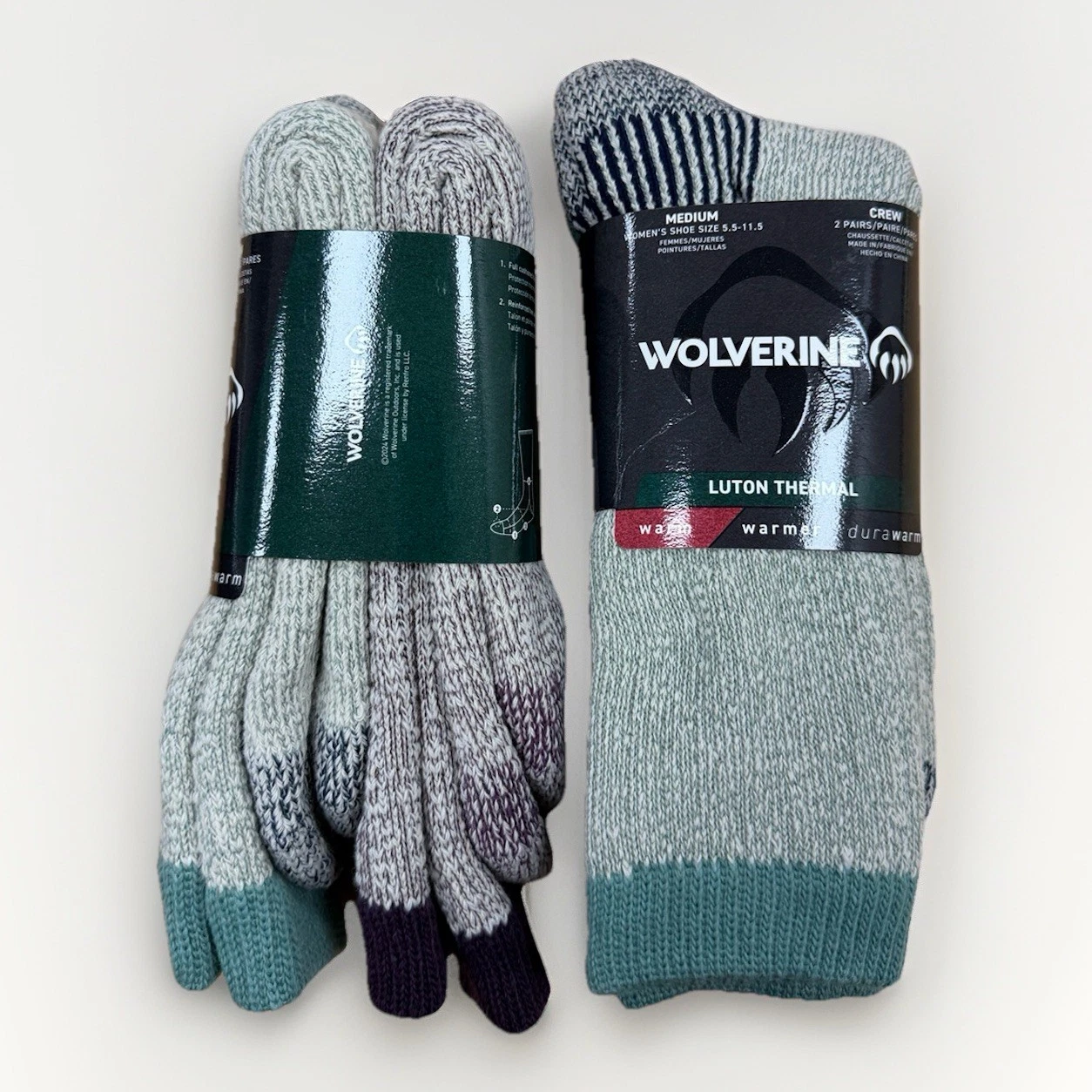 Wolverine Women's Luton Thermal Crew Socks M/5.5-11.5 Wool 2 Packs of 2/4 Pairs