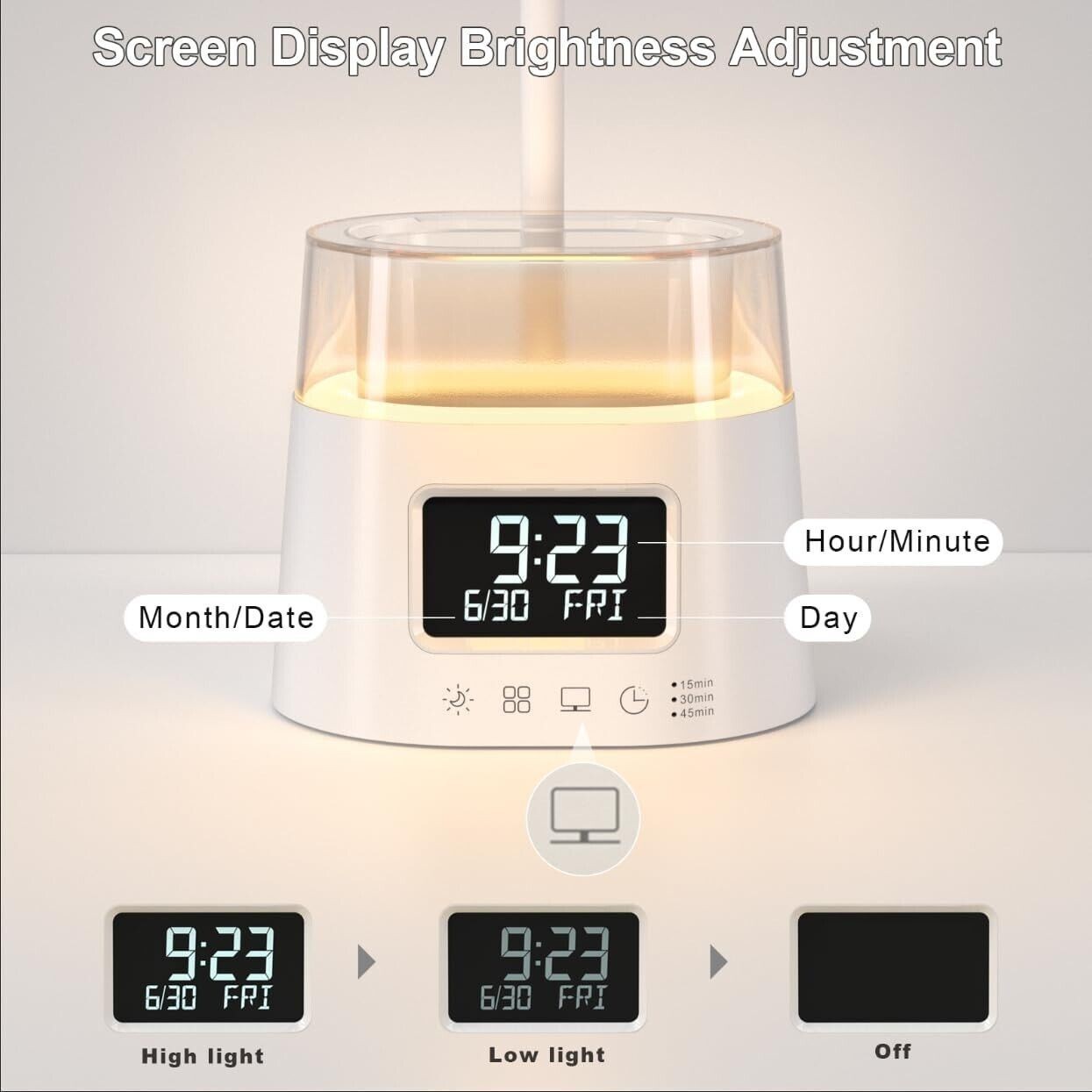 Lampada da Scrivania LED Con Luce RGB 3 Modalità di Colore  Portapenne Orologio - 3