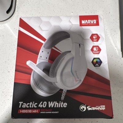 Marvo H8618 WH RGB Wired Gaming Headset, White Gray, 3.5mm, Volume Control