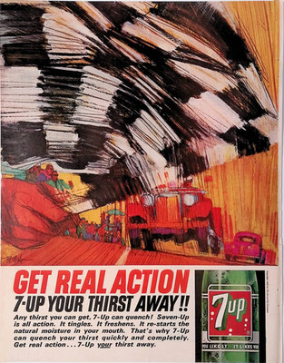 1963 7-Up Racing Cars Get Real Action Vintage Seven-Up Soda Print Ad Life Nov 22