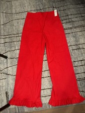 Maeve Colette Ruffle High-Rise Wide-Leg Pants in Magic Fabric Cherry Red 31 TALL